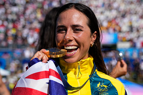 Women's kayak cross medal ceremony: Gold medalist Noemie Fox of Australia